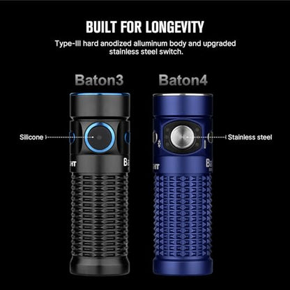 OLIGHT Baton4 Rechargeable EDC Flashlight, LED Pocket Flashlight 1300 Lumens with Magnetic Charging Cable, Small Powerful Bright Flashlight IPX8 Waterproof for Home, Camping and Emergencies (OD Green)