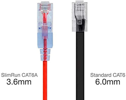 Monoprice Cat6A Ethernet Patch Cable - Snagless RJ45, 550Mhz, 10G, UTP, Pure Bare Copper Wire, 30AWG, 5-Pack, 3 Feet, Blue - SlimRun Series