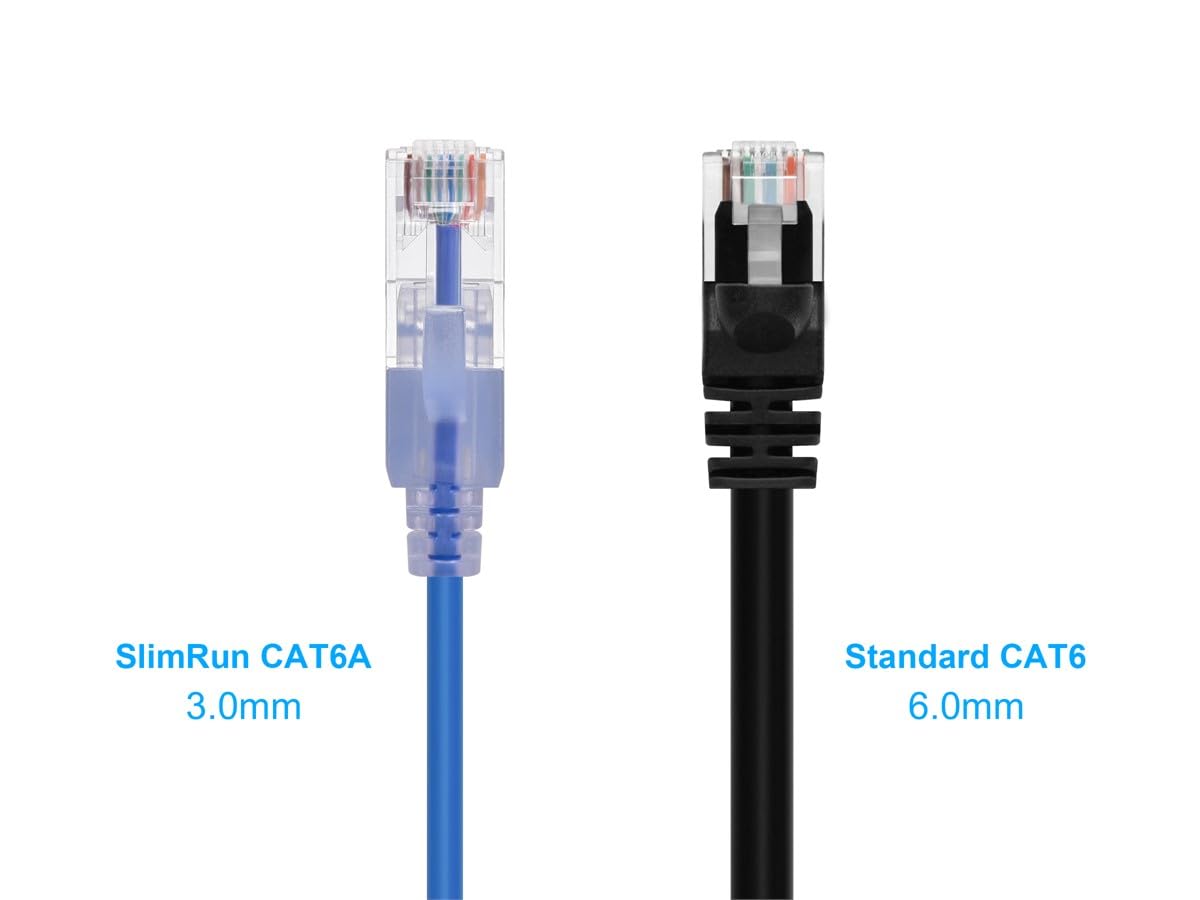 Monoprice Cat6A Ethernet Patch Cable - Snagless RJ45, 550Mhz, 10G, UTP, Pure Bare Copper Wire, 30AWG, 5-Pack, 3 Feet, Blue - SlimRun Series