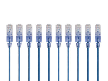 Monoprice Cat6A Ethernet Patch Cable - Snagless RJ45, 550Mhz, 10G, UTP, Pure Bare Copper Wire, 30AWG, 5-Pack, 3 Feet, Blue - SlimRun Series