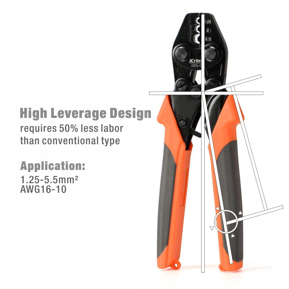 iCrimp Non-insulated Terminal Crimping Tool for AWG 16 to AWG 10 Non-Insulated Terminals and Butt/Spice/Open/Plug Connectors for Auto Electrical,Marine,Motorcycle Wiring Repairs,Loom Assembly