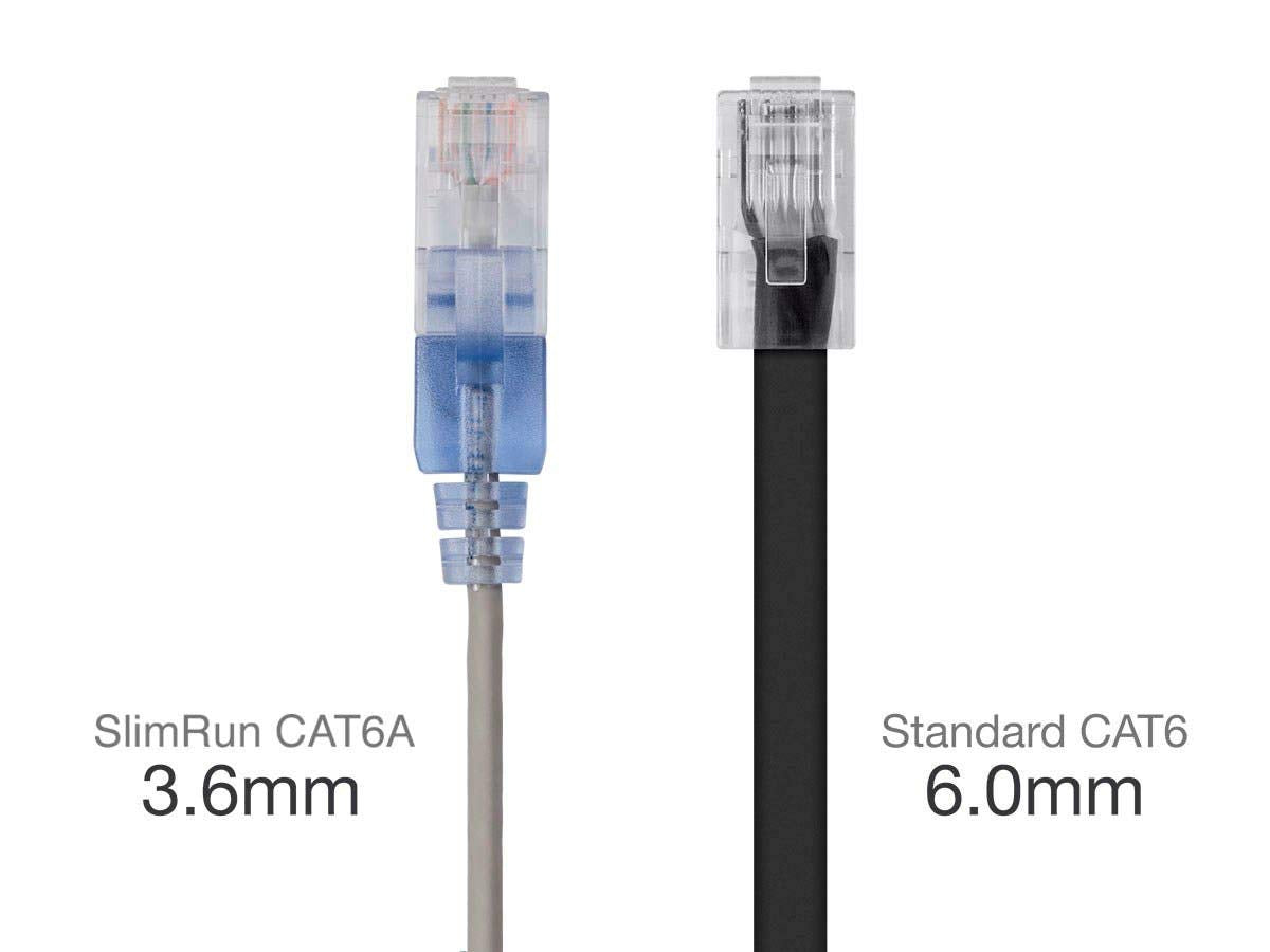 Monoprice Cat6A Ethernet Patch Cable - Snagless RJ45, 550Mhz, 10G, UTP, Pure Bare Copper Wire, 30AWG, 5-Pack, 3 Feet, Blue - SlimRun Series