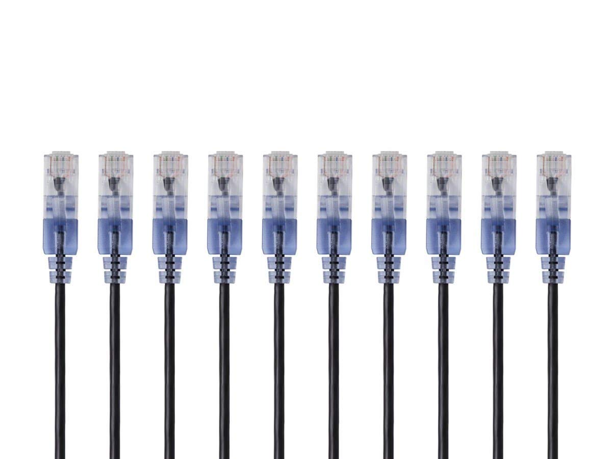 Monoprice Cat6A Ethernet Patch Cable - Snagless RJ45, 550Mhz, 10G, UTP, Pure Bare Copper Wire, 30AWG, 5-Pack, 3 Feet, Blue - SlimRun Series