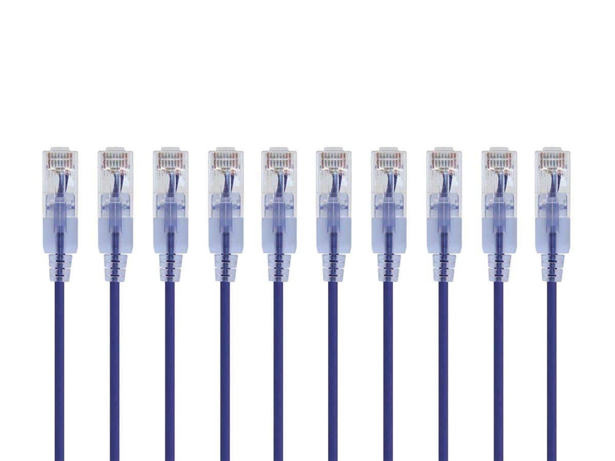 Monoprice Cat6A Ethernet Patch Cable - Snagless RJ45, 550Mhz, 10G, UTP, Pure Bare Copper Wire, 30AWG, 5-Pack, 3 Feet, Blue - SlimRun Series