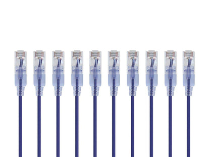 Monoprice Cat6A Ethernet Patch Cable - Snagless RJ45, 550Mhz, 10G, UTP, Pure Bare Copper Wire, 30AWG, 5-Pack, 3 Feet, Blue - SlimRun Series