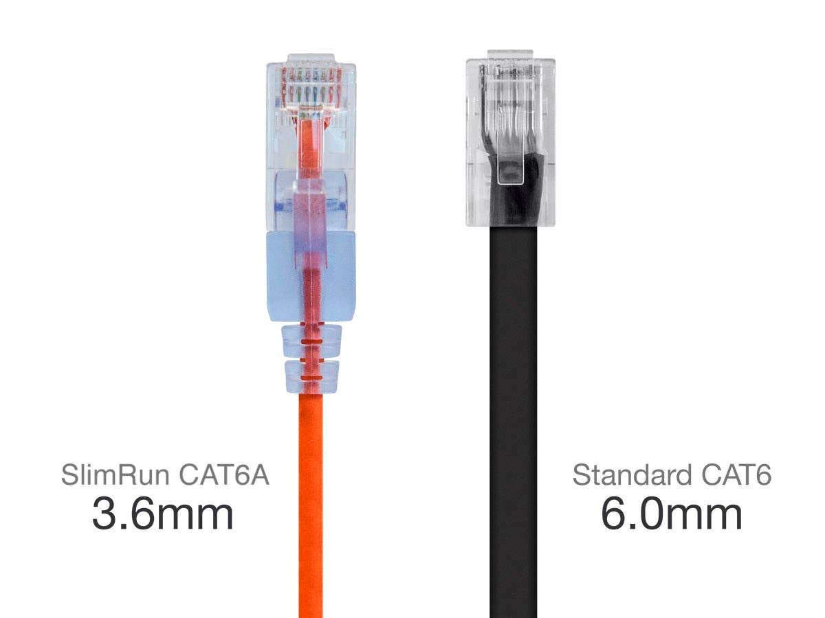 Monoprice Cat6A Ethernet Patch Cable - Snagless RJ45, 550Mhz, 10G, UTP, Pure Bare Copper Wire, 30AWG, 5-Pack, 3 Feet, Blue - SlimRun Series