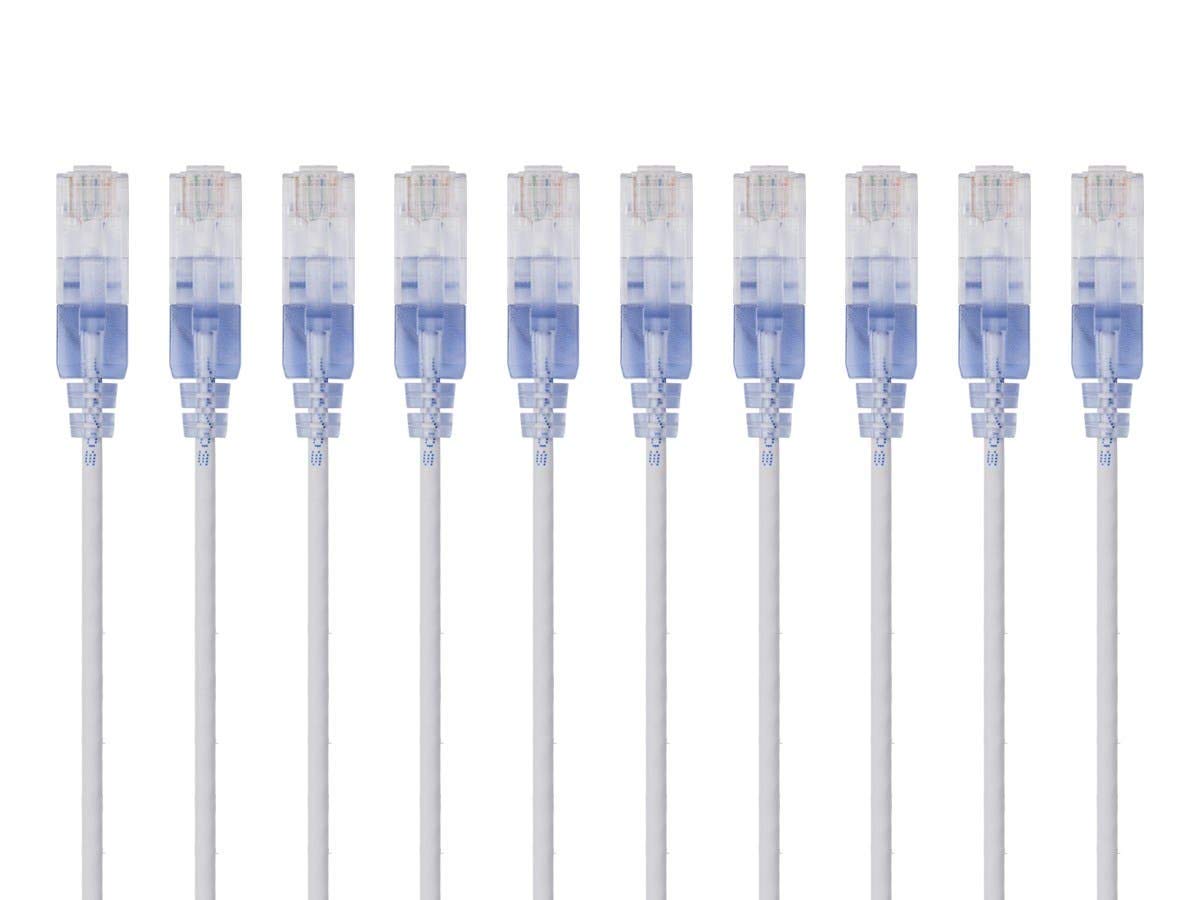 Monoprice Cat6A Ethernet Patch Cable - Snagless RJ45, 550Mhz, 10G, UTP, Pure Bare Copper Wire, 30AWG, 5-Pack, 3 Feet, Blue - SlimRun Series