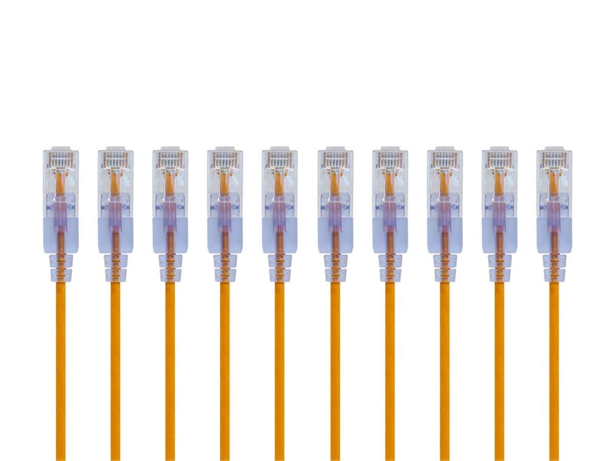 Monoprice Cat6A Ethernet Patch Cable - Snagless RJ45, 550Mhz, 10G, UTP, Pure Bare Copper Wire, 30AWG, 5-Pack, 3 Feet, Blue - SlimRun Series