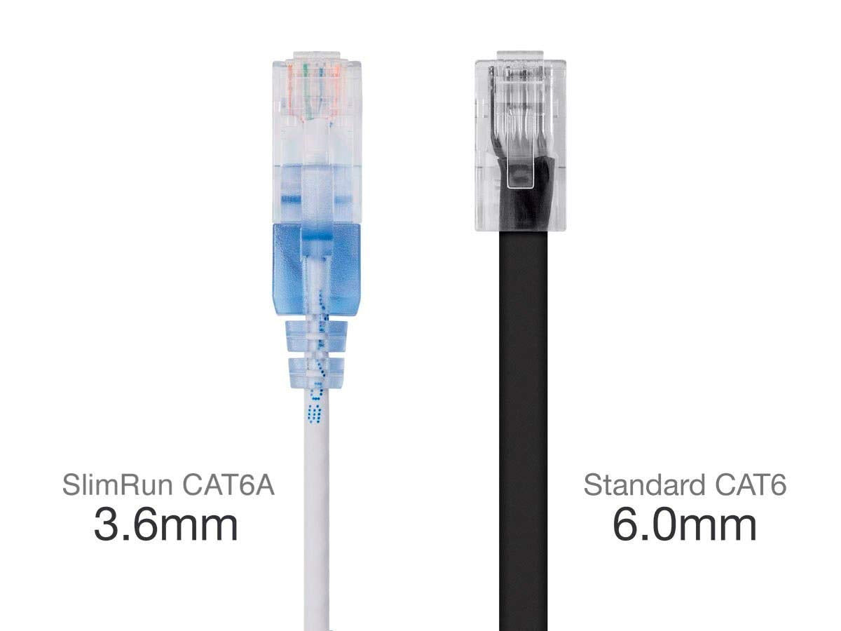 Monoprice Cat6A Ethernet Patch Cable - Snagless RJ45, 550Mhz, 10G, UTP, Pure Bare Copper Wire, 30AWG, 5-Pack, 3 Feet, Blue - SlimRun Series