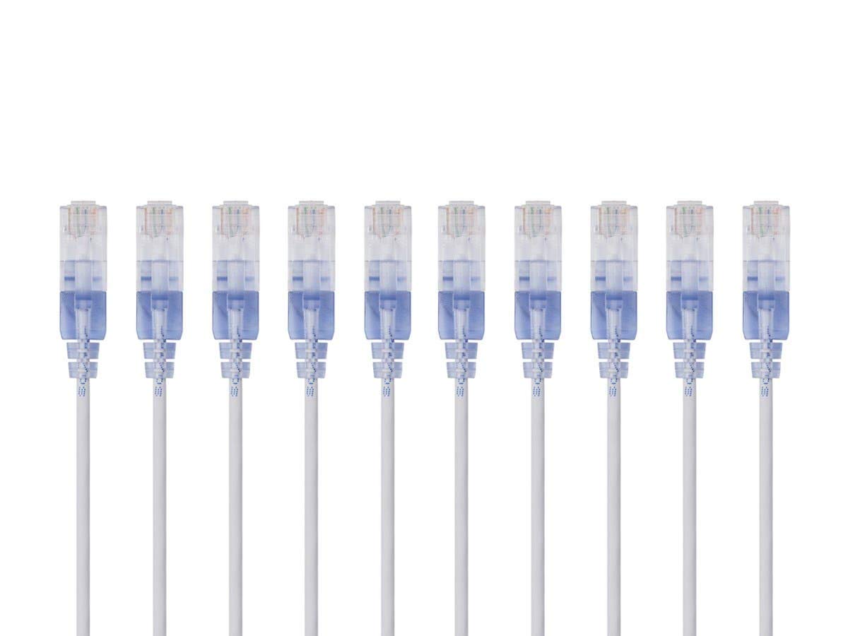 Monoprice Cat6A Ethernet Patch Cable - Snagless RJ45, 550Mhz, 10G, UTP, Pure Bare Copper Wire, 30AWG, 5-Pack, 3 Feet, Blue - SlimRun Series