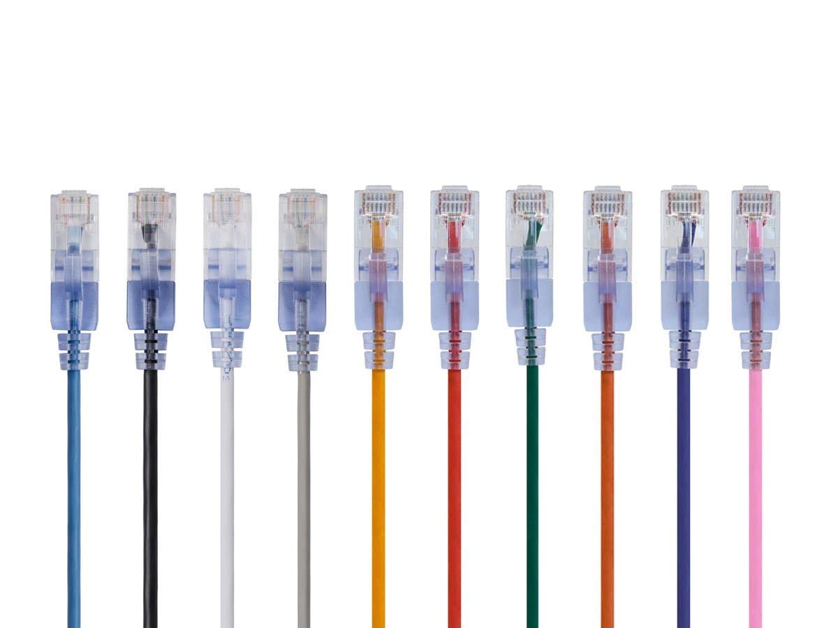 Monoprice Cat6A Ethernet Patch Cable - Snagless RJ45, 550Mhz, 10G, UTP, Pure Bare Copper Wire, 30AWG, 5-Pack, 3 Feet, Blue - SlimRun Series