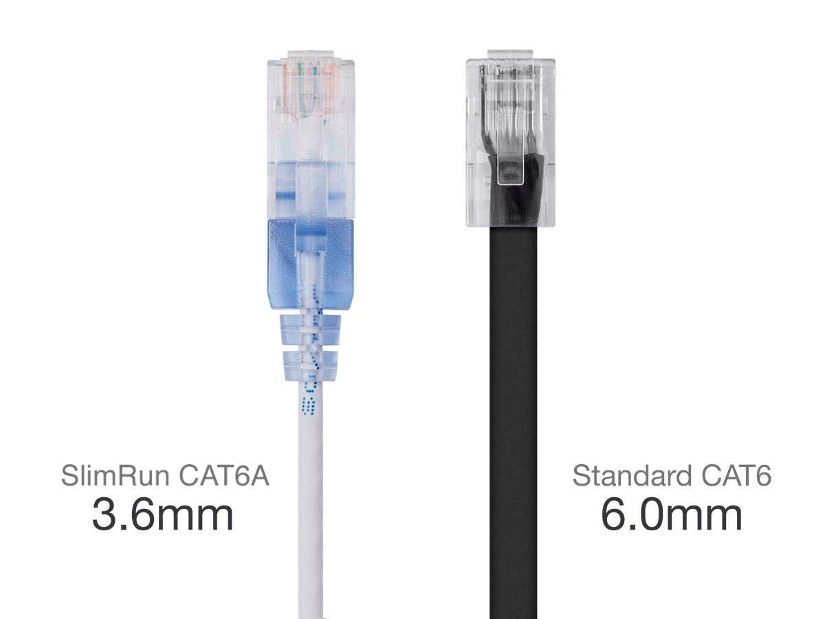 Monoprice Cat6A Ethernet Patch Cable - Snagless RJ45, 550Mhz, 10G, UTP, Pure Bare Copper Wire, 30AWG, 5-Pack, 3 Feet, Blue - SlimRun Series