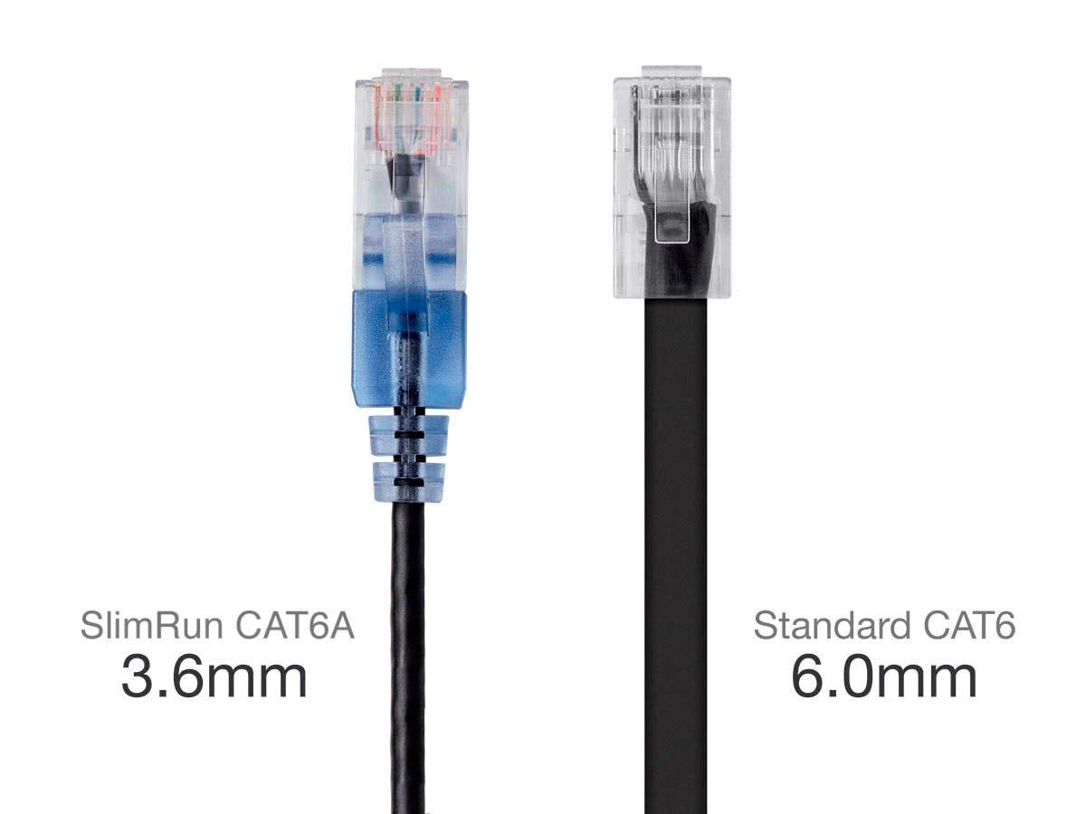 Monoprice Cat6A Ethernet Patch Cable - Snagless RJ45, 550Mhz, 10G, UTP, Pure Bare Copper Wire, 30AWG, 5-Pack, 3 Feet, Blue - SlimRun Series