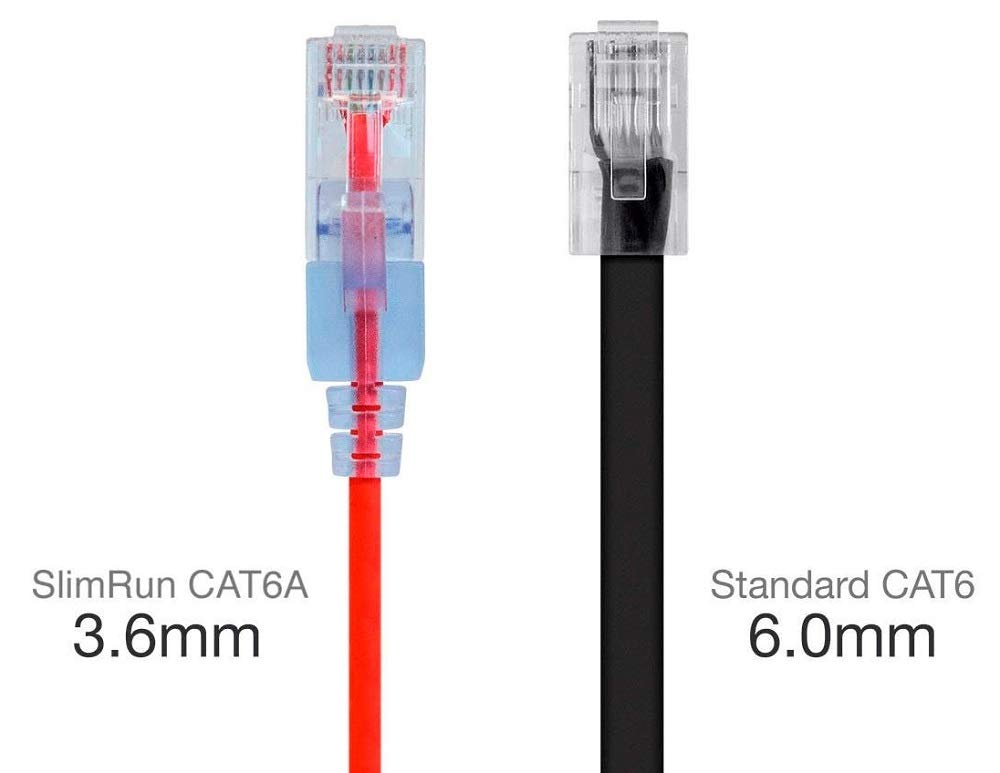 Monoprice Cat6A Ethernet Patch Cable - Snagless RJ45, 550Mhz, 10G, UTP, Pure Bare Copper Wire, 30AWG, 5-Pack, 3 Feet, Blue - SlimRun Series