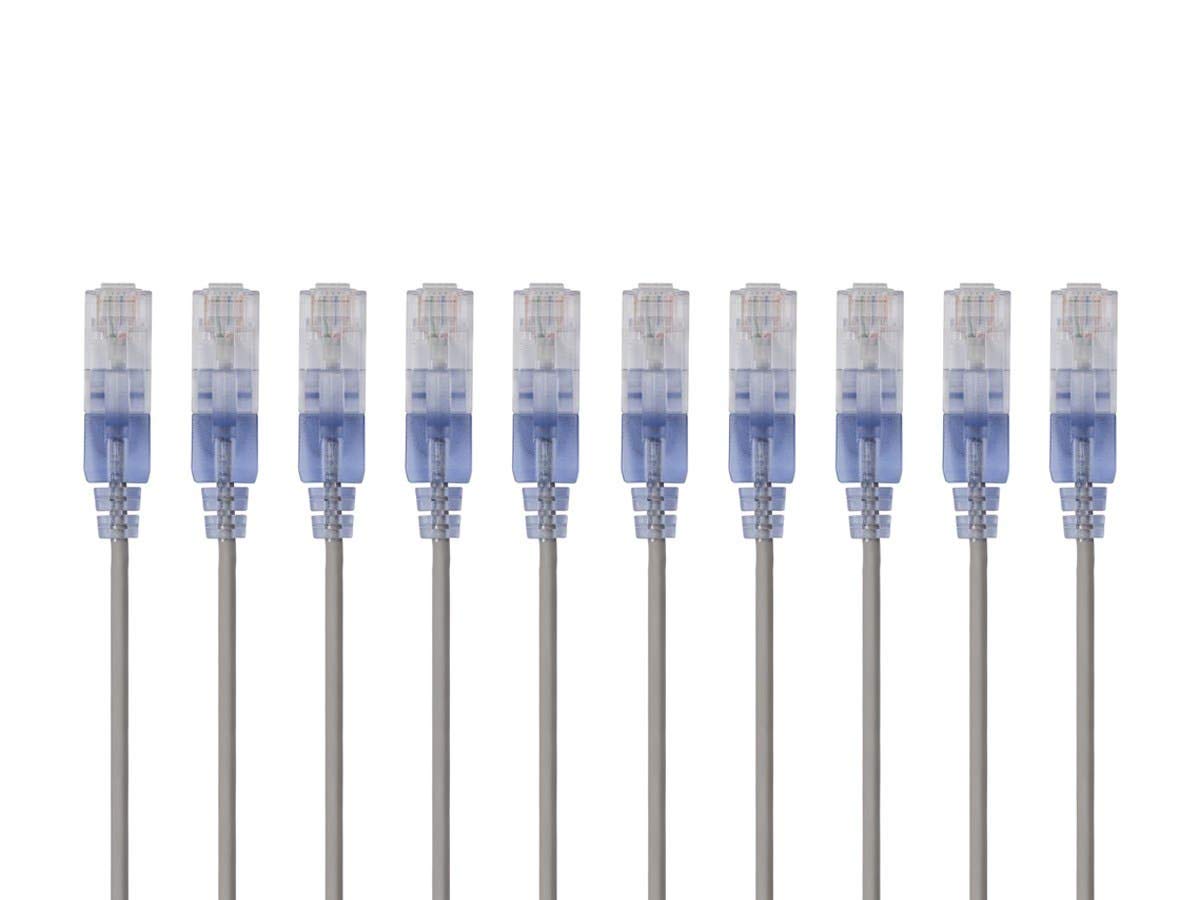 Monoprice Cat6A Ethernet Patch Cable - Snagless RJ45, 550Mhz, 10G, UTP, Pure Bare Copper Wire, 30AWG, 5-Pack, 3 Feet, Blue - SlimRun Series