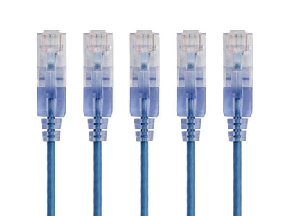 Monoprice Cat6A Ethernet Patch Cable - Snagless RJ45, 550Mhz, 10G, UTP, Pure Bare Copper Wire, 30AWG, 5-Pack, 3 Feet, Blue - SlimRun Series