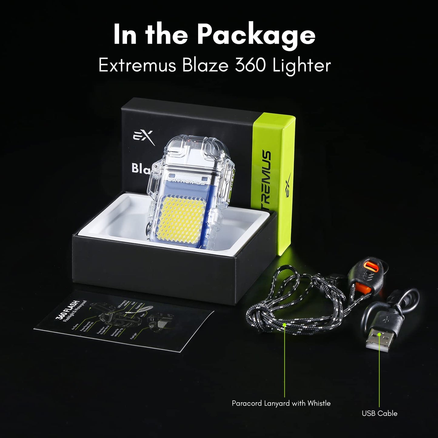 Extremus Blaze 360 Rechargeable Electric Lighters, Dual Arc Lighter, Windproof Plasma Lighter, Waterproof Lighter, Flameless Lighter with Whistle Lanyard for Camping (Army Green Flashlight)