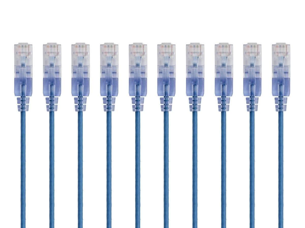 Monoprice Cat6A Ethernet Patch Cable - Snagless RJ45, 550Mhz, 10G, UTP, Pure Bare Copper Wire, 30AWG, 5-Pack, 3 Feet, Blue - SlimRun Series