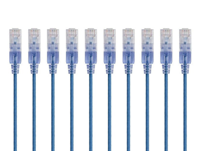 Monoprice Cat6A Ethernet Patch Cable - Snagless RJ45, 550Mhz, 10G, UTP, Pure Bare Copper Wire, 30AWG, 5-Pack, 3 Feet, Blue - SlimRun Series