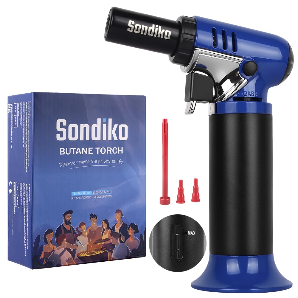 Sondiko Butane Torch with Fuel Gauge S907, Refillable Soldering Torch Lighter with Adjustable Flame for Welding, Resin Art, Industrial(Butane Gas Not Included)