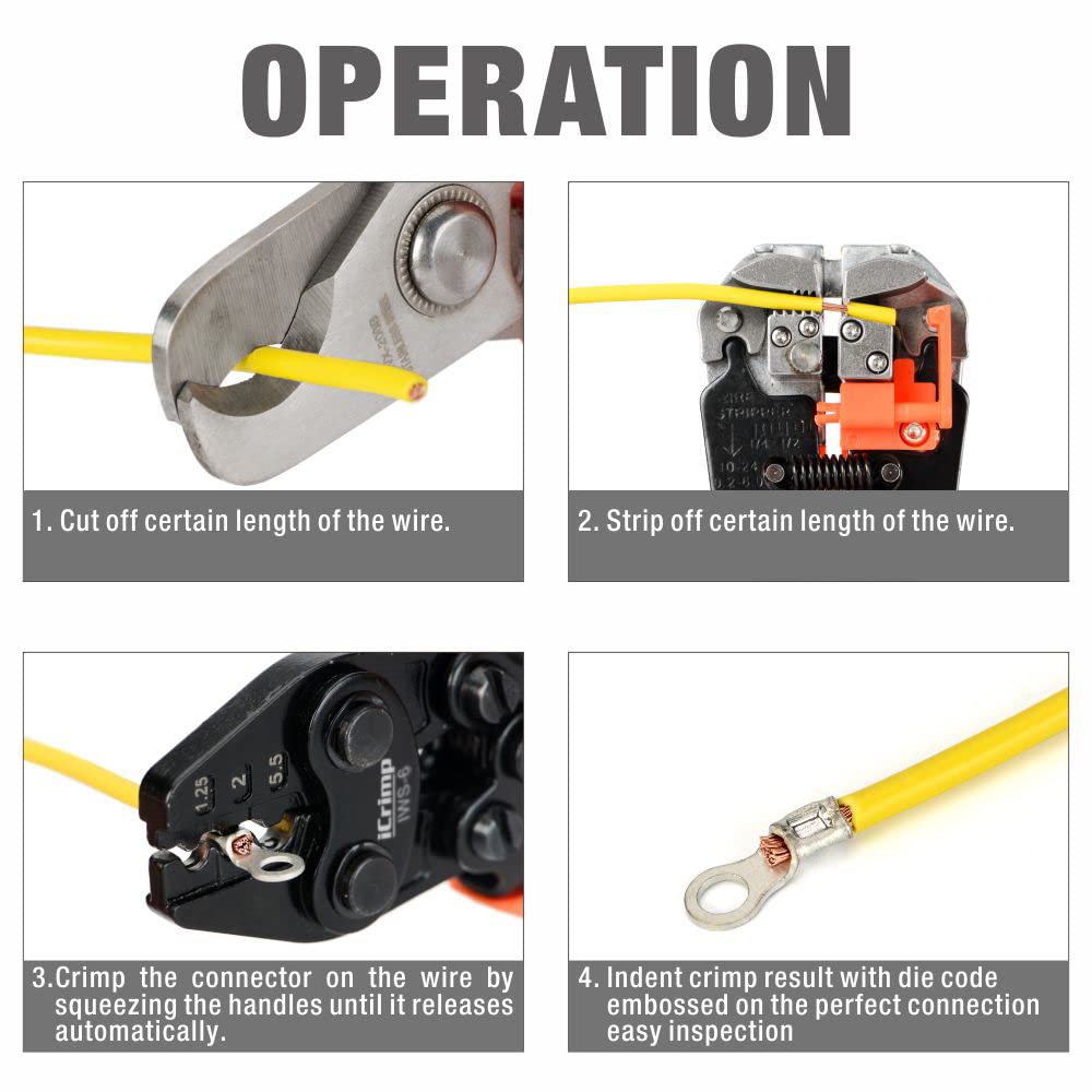 iCrimp Non-insulated Terminal Crimping Tool for AWG 16 to AWG 10 Non-Insulated Terminals and Butt/Spice/Open/Plug Connectors for Auto Electrical,Marine,Motorcycle Wiring Repairs,Loom Assembly