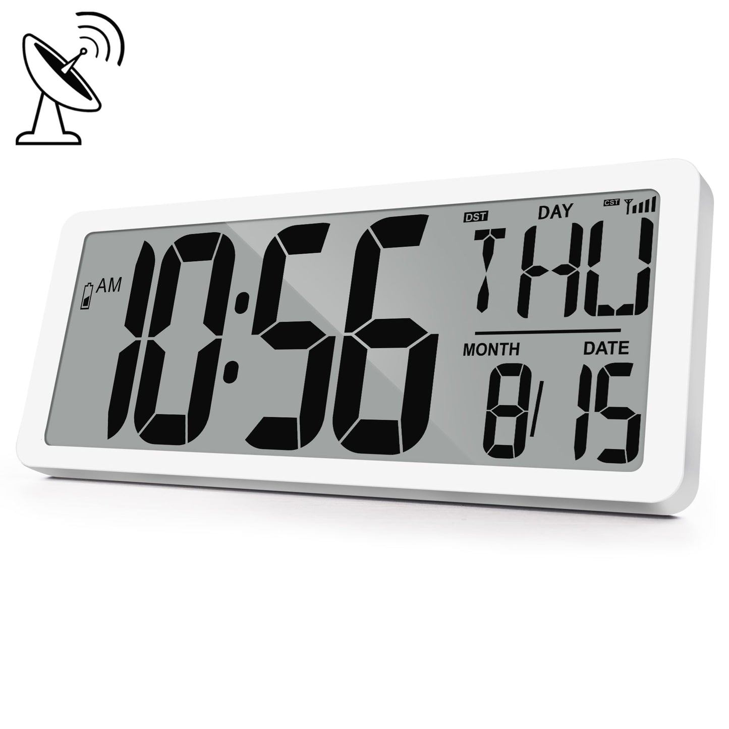 Atomic Clock 15" Digital Wall Clock Battery Operated Atomic Wall Clock Digital Alarm Clock with Day Date & Temperature Large Digital Wall Clock for Wall Bedroom Living Room Classroom Home Office