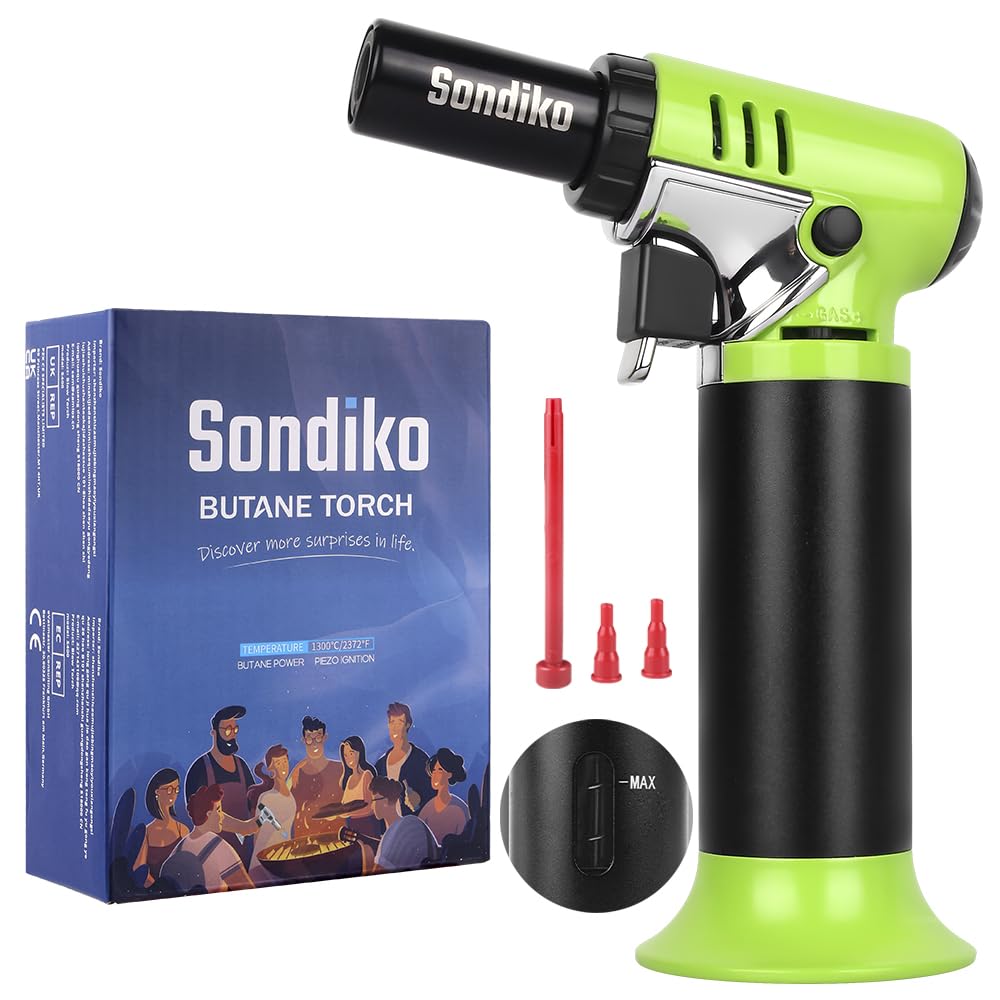 Sondiko Butane Torch with Fuel Gauge S907, Refillable Soldering Torch Lighter with Adjustable Flame for Welding, Resin Art, Industrial(Butane Gas Not Included)