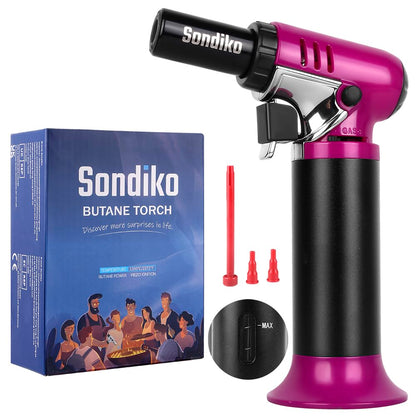 Sondiko Butane Torch with Fuel Gauge S907, Refillable Soldering Torch Lighter with Adjustable Flame for Welding, Resin Art, Industrial(Butane Gas Not Included)