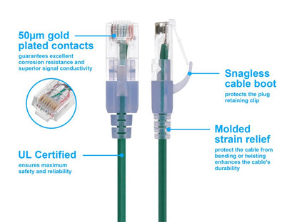 Monoprice Cat6A Ethernet Patch Cable - Snagless RJ45, 550Mhz, 10G, UTP, Pure Bare Copper Wire, 30AWG, 5-Pack, 3 Feet, Blue - SlimRun Series