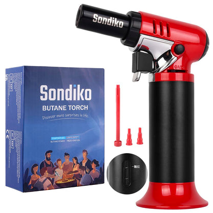 Sondiko Butane Torch with Fuel Gauge S907, Refillable Soldering Torch Lighter with Adjustable Flame for Welding, Resin Art, Industrial(Butane Gas Not Included)