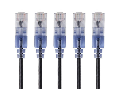 Monoprice Cat6A Ethernet Patch Cable - Snagless RJ45, 550Mhz, 10G, UTP, Pure Bare Copper Wire, 30AWG, 5-Pack, 3 Feet, Blue - SlimRun Series