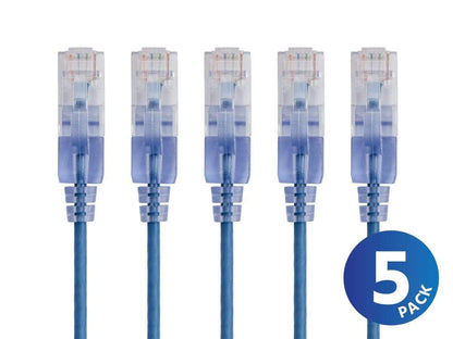 Monoprice Cat6A Ethernet Patch Cable - Snagless RJ45, 550Mhz, 10G, UTP, Pure Bare Copper Wire, 30AWG, 5-Pack, 3 Feet, Blue - SlimRun Series