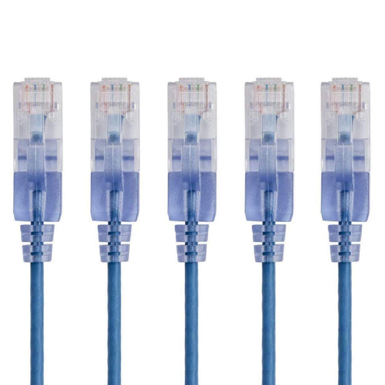 Monoprice Cat6A Ethernet Patch Cable - Snagless RJ45, 550Mhz, 10G, UTP, Pure Bare Copper Wire, 30AWG, 5-Pack, 3 Feet, Blue - SlimRun Series