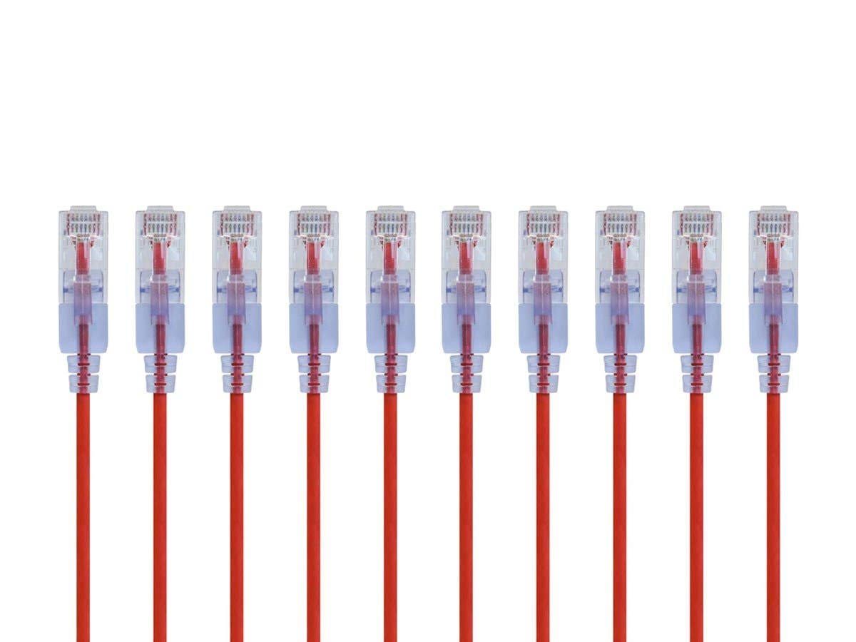 Monoprice Cat6A Ethernet Patch Cable - Snagless RJ45, 550Mhz, 10G, UTP, Pure Bare Copper Wire, 30AWG, 5-Pack, 3 Feet, Blue - SlimRun Series