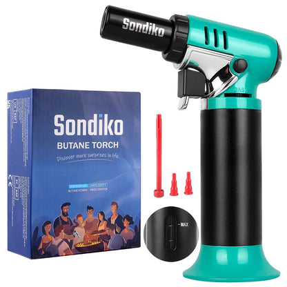 Sondiko Butane Torch with Fuel Gauge S907, Refillable Soldering Torch Lighter with Adjustable Flame for Welding, Resin Art, Industrial(Butane Gas Not Included)