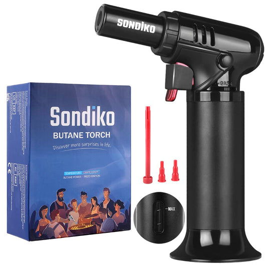 Sondiko Butane Torch with Fuel Gauge S907, Refillable Soldering Torch Lighter with Adjustable Flame for Welding, Resin Art, Industrial(Butane Gas Not Included)