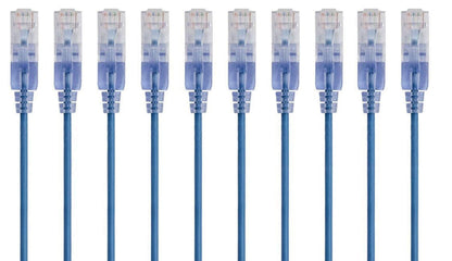 Monoprice Cat6A Ethernet Patch Cable - Snagless RJ45, 550Mhz, 10G, UTP, Pure Bare Copper Wire, 30AWG, 5-Pack, 3 Feet, Blue - SlimRun Series