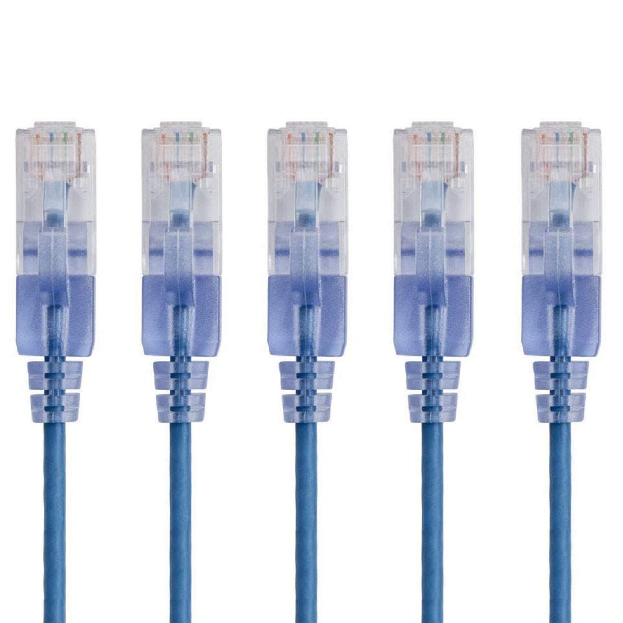 Monoprice Cat6A Ethernet Patch Cable - Snagless RJ45, 550Mhz, 10G, UTP, Pure Bare Copper Wire, 30AWG, 5-Pack, 3 Feet, Blue - SlimRun Series