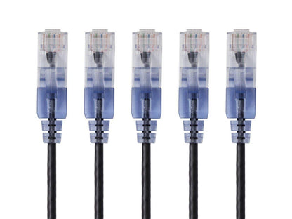 Monoprice Cat6A Ethernet Patch Cable - Snagless RJ45, 550Mhz, 10G, UTP, Pure Bare Copper Wire, 30AWG, 5-Pack, 3 Feet, Blue - SlimRun Series