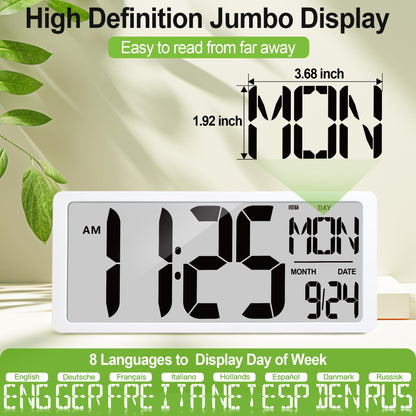 Atomic Clock 15" Digital Wall Clock Battery Operated Atomic Wall Clock Digital Alarm Clock with Day Date & Temperature Large Digital Wall Clock for Wall Bedroom Living Room Classroom Home Office