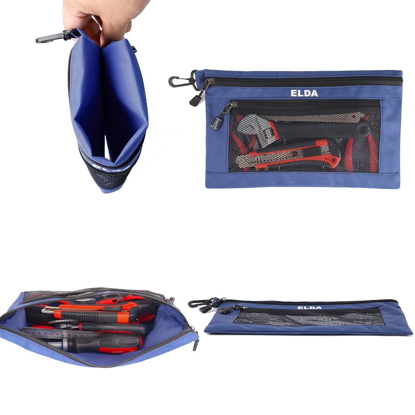 ELDA Tool Bag with Zipper Waterproof Organizer and Storage for Men Heavy Duty Tool Pouch Multi-Purpose Clip on Zipper Pouch Tote Bag,5pack