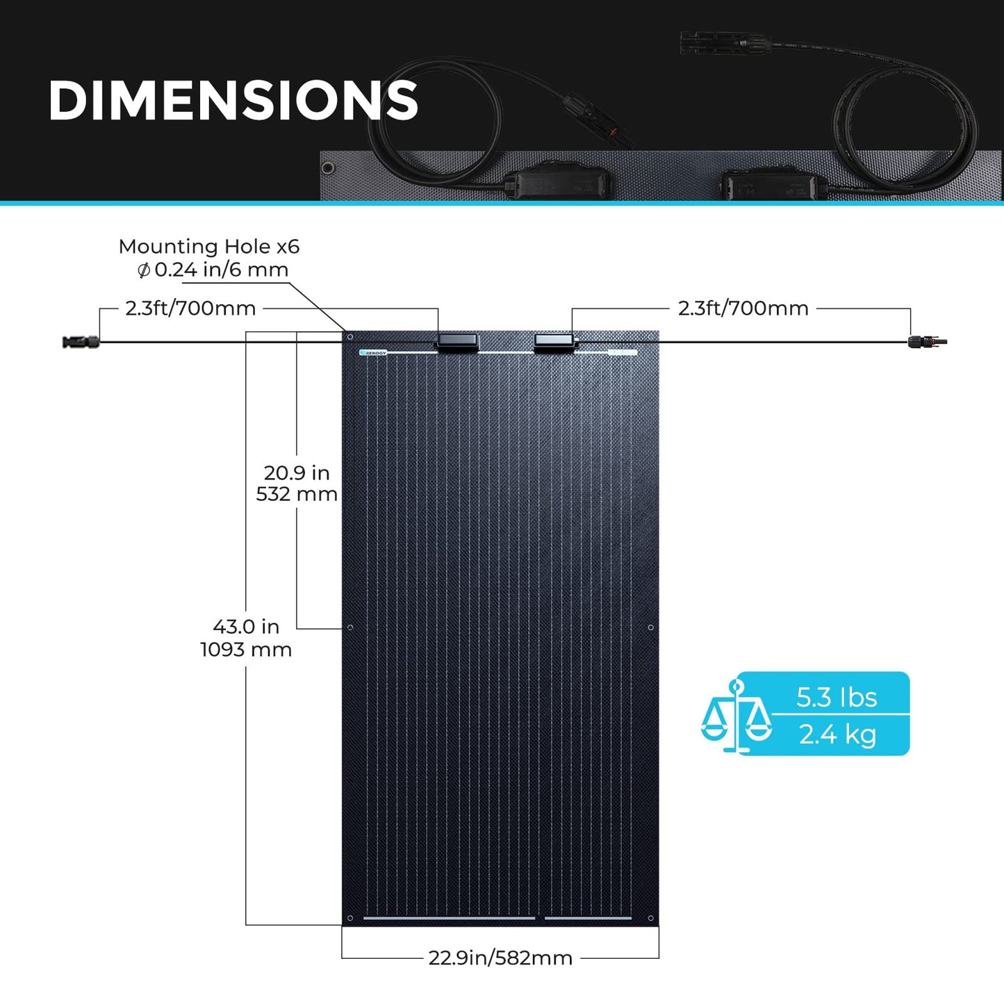 Renogy Solar Panel 200W 12V Lightweight Monocrystalline Ultra-Flexible Bendable Mono Off-Grid Charger for Marine RV Cabin Van Car Boat Curve Surfaces