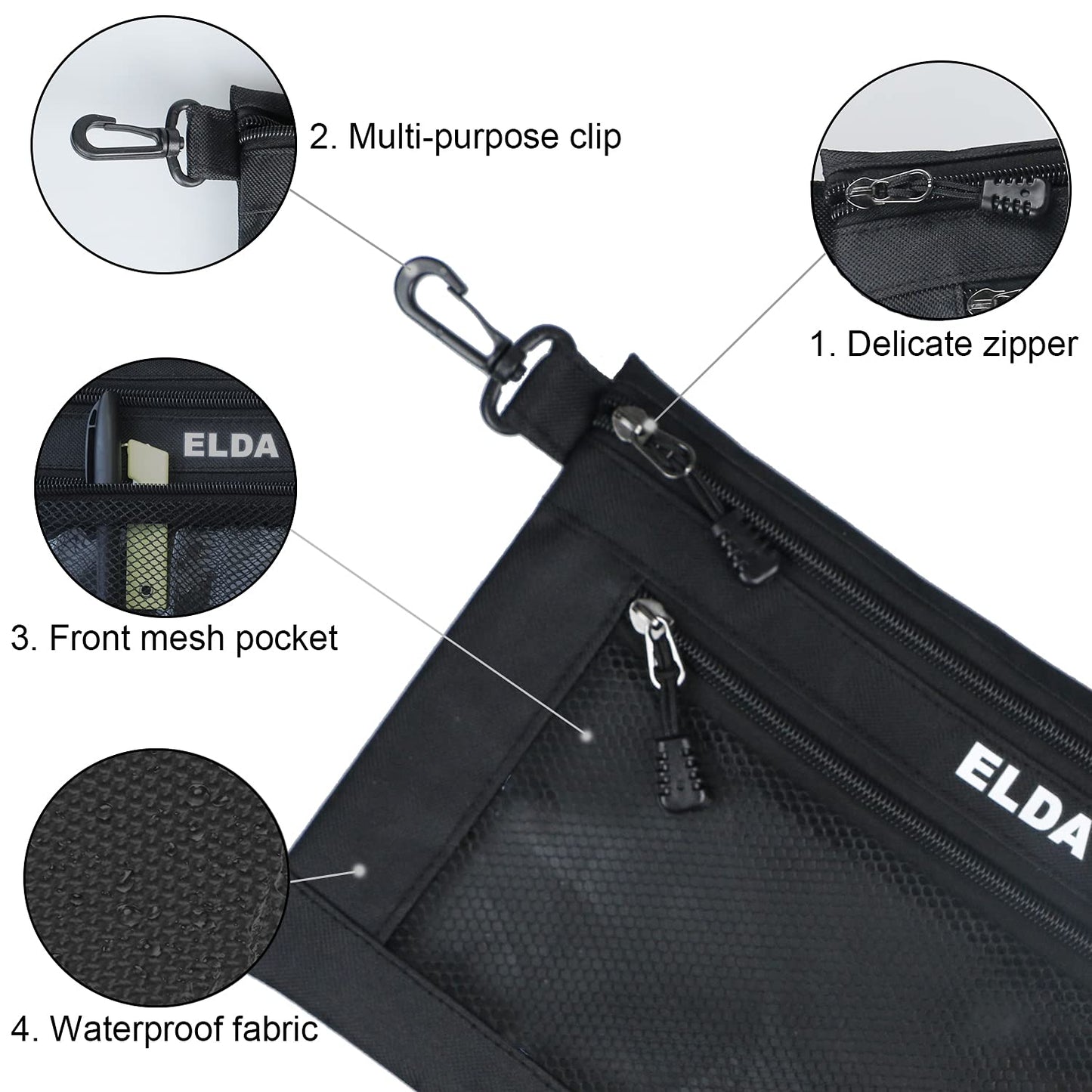 ELDA Tool Bag with Zipper Waterproof Organizer and Storage for Men Heavy Duty Tool Pouch Multi-Purpose Clip on Zipper Pouch Tote Bag,5pack