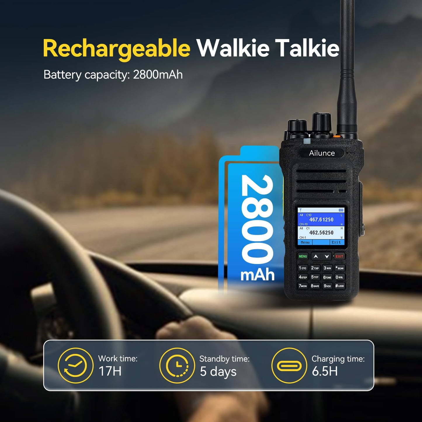 Retevis Ailunce HA1G GMRS Radio, GMRS Handheld Radio, IP67 Waterproof, NOAA, 2800mAh, GMRS Repeater Capable Two Way Radio with USB-C Charging