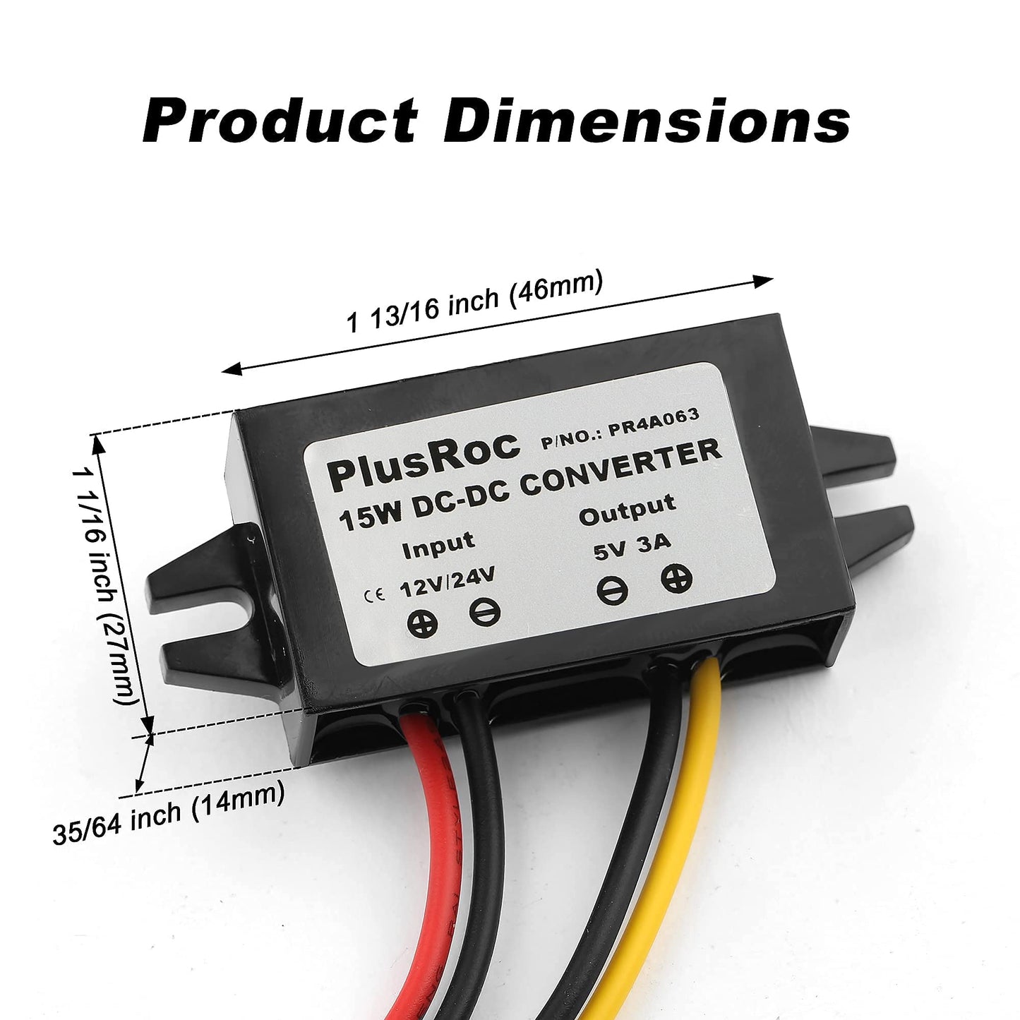 PlusRoc Waterproof 12V/24V to 5V Converter DC-DC Step Down Module Power Adapter Compatible with Raspberry Pi 4, Cellphone, Car (USB Type-C Connector)