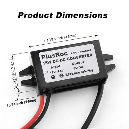 PlusRoc Waterproof 12V/24V to 5V Converter DC-DC Step Down Module Power Adapter Compatible with Raspberry Pi 4, Cellphone, Car (USB Type-C Connector)