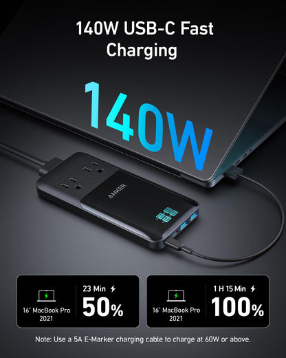 Anker Prime 6-in-1 USB C Charging Station, 140W Compact Power Strip for Work and Travel, 5 ft Detachable Extension Cord with 6 Ports, for iPhone 15/15 Plus/15 Pro/15 Pro Max(Non-Battery, Non-Wireless)