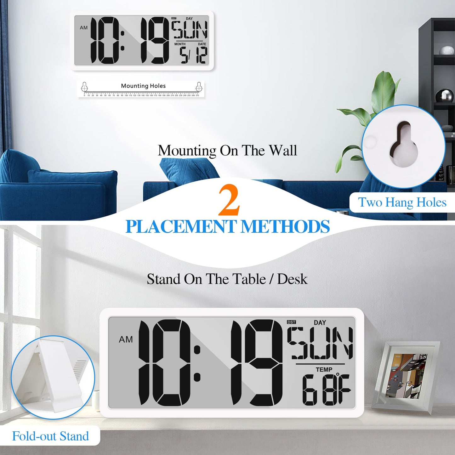 Atomic Clock 15" Digital Wall Clock Battery Operated Atomic Wall Clock Digital Alarm Clock with Day Date & Temperature Large Digital Wall Clock for Wall Bedroom Living Room Classroom Home Office