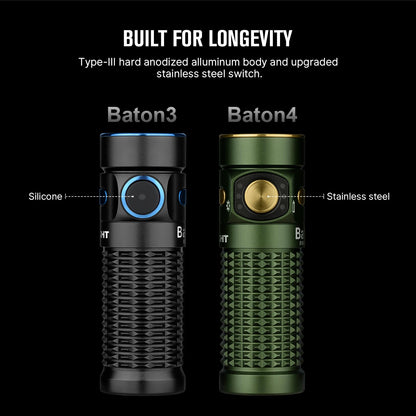 OLIGHT Baton4 Rechargeable EDC Flashlight, LED Pocket Flashlight 1300 Lumens with Magnetic Charging Cable, Small Powerful Bright Flashlight IPX8 Waterproof for Home, Camping and Emergencies (OD Green)