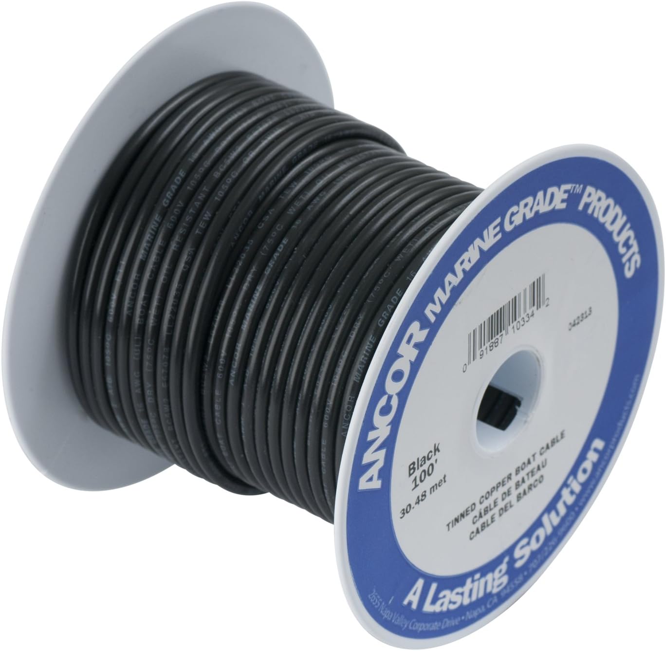 Ancor 108002 Marine Grade Electrical Primary Tinned Copper Boat Wiring (10-Gauge, Black, 25-Feet)